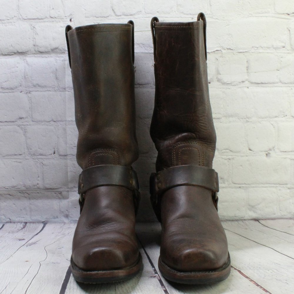 FRYE 77300 Leather Pull On Mid Calf Harness Square Toe Riding Boots Size 8.5 M - Picture 4 of 9